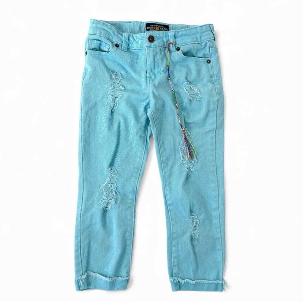 Lucky Brand Girls Jeans 10 Aqua Blue Distressed Coastal Cowgirl Boho Colorful